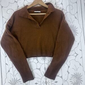 Reformation Brown women’s Cashmere Cropped Polo Sweater M recycled cashmere